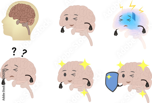 元気な脳 物忘れがひどい脳 可愛い脳のイラストセット Character Wall Mural Charact Foolchico