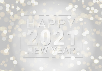 Wall Mural - Beautiful light decorative Happy New Year illustration. Shining glitter bokeh banner, poster Happy New Year 2021. Top view, copy space