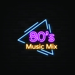 80s music mix neon signs vector. Design template neon style