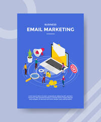 business email marketing on laptop people standing nearby for template of banner and flyer for printing magazine cover and poster