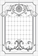 Stained-glass Panel In A Rectangular Frame, Abstract Floral Arrangement Of Buds And Leaves In The Art Nouveau Style. Decorative Design Of The Window Or Door. Vector Illustration