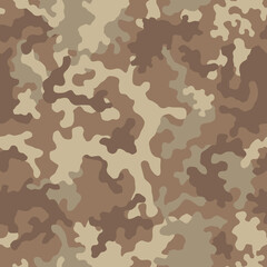 Poster - Brown beige camouflage seamless pattern. Modern military camo texture. Desert masking color. Stock vector illustration.