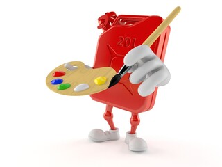 Poster - Petrol canister character holding paintbrush and paint palette