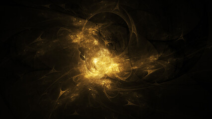 Abstract colorful golden crystal shapes. Fantasy light background. Digital fractal art. 3d rendering.