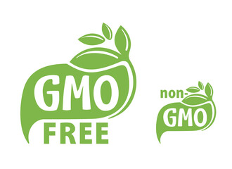 Wall Mural - GMO free and non-GMO green flat eco-friendly sticker - isolated vector marking for healthy organic food products