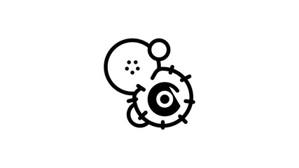 Poster - Pathogen Elements Sign Icons Set. Pathogen Bacteria Microorganism, Microbes And Germs Pictograms. Analysis In Flask, Microscope And Injection