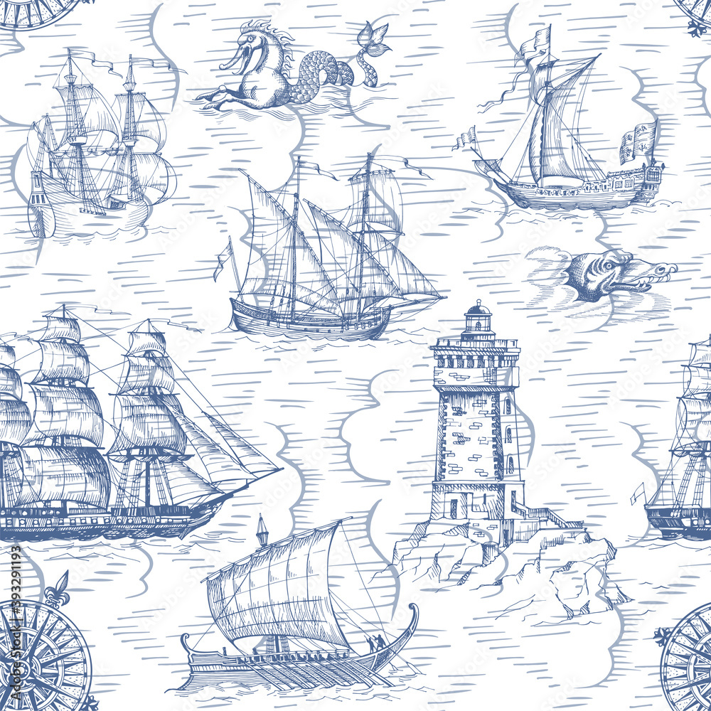 Old caravel, vintage sailboat. Hand drawn vector sketch. Detail of the ...