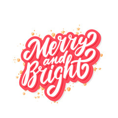 Wall Mural - merry and bright. christmas vector lettering greeting card.