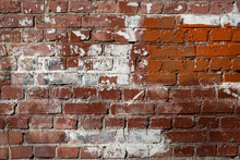 Shabby Weathered Bricks Painted White And Red Wall Surface