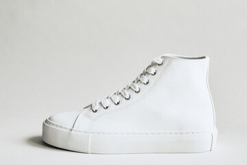 White leather high top sneakers