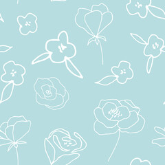 Poster - Floral vector seamless pattern with  flowers, leaves and twigs. Beautiful hand drawn bouquets in pastel colors in vintage style.