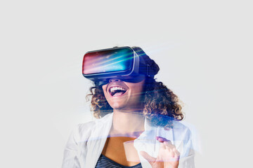 Poster - Black woman enjoying a VR headset