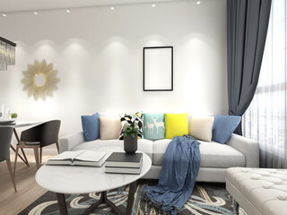 Wall Mural - spacious living room design of modern residence, with sofa, tea table, decorative painting, etc