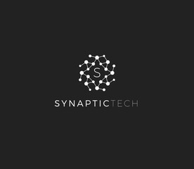 Aufkleber - Synapse structure, abstract vector logo concept. Synaptic tech emblem, isolated icon on white background. Round dot surface logotype for innovate medical business and digital technology startup
