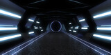 Fototapeta Przestrzenne - 3D abstract background with neon lights. neon tunnel .space construction . 3d illustration