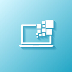 Leinwandbilder - Flat design laptop vector blue icon, mobile computer winter concept illustration