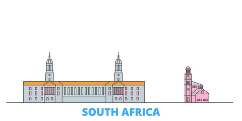 Wall Mural - South Africa cityscape line vector. Travel flat city landmark, oultine illustration, line world icons