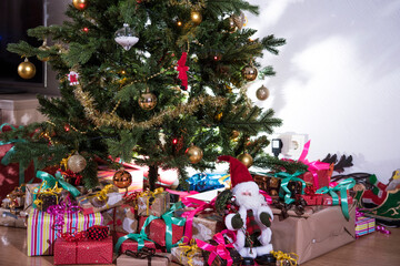 Wall Mural - Gifts on the floor under the Christmas tree.