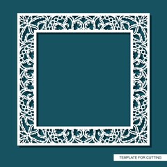 Wall Mural - Square frame for photos, pictures, mirrors. Openwork lace pattern, oriental floral ornament of leaves, curls. Template for plotter laser cutting (cnc) of paper, cardboard, plywood, wood carving, metal