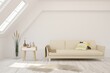 © AntonSh - White living room with sofa. Scandinavian interior design. 3D illustration