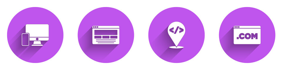 Set Monitor and mobile, UI UX design, Front end development and icon with long shadow. Vector.