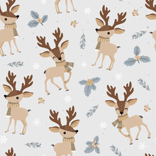 Christmas Seamless Pattern With Reindeer Background, Winter Pattern With Deer, Wrapping Paper, Winter Greetings, Web Page Background, Christmas And New Year Greeting Cards