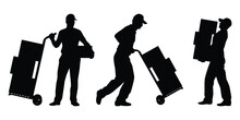 Set Of Delivery Man Silhouette Vector On White