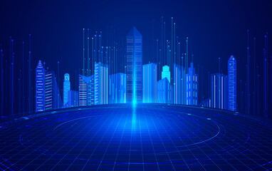 Poster - Lines and Architecture, the background of Internet finance technology in the future city.
