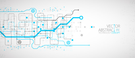 Abstract technology concept. Circuit board, high computer color background. Vector illustration with space for content, web - template, business tech presentation.