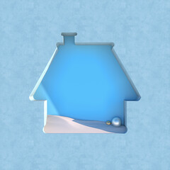 Poster - Empty podium backdrop with Christmas decoration shape. 3d render.