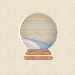 Poster - Empty wooden podium backdrop with Christmas decoration shape. 3d render.