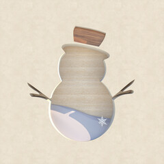 Poster - Empty wooden podium backdrop with Christmas decoration shape. 3d render.