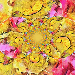 Wall Mural - abstract painting. mirrored round fractal with a picture of lonely man on a sky road. 3d rendering