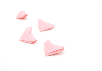 Wall Mural - Set of pink origami hearts on white