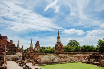 Landscape Ayutthaya historical park of Wat Mahathat. The famous temple of the equivalent human Thailand. UNESCO World Heritage Site, Thailand. 