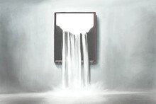 Illustration Of Surreal Waterfall Painting, Think Outside The Box Concept