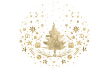 Watercolor Paint Christmas Card Pine Christmas Tree Silver Metallic Elegant Handmade Brush Circular