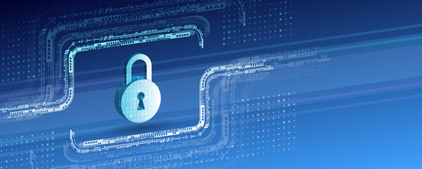 Poster - 3d Data protection, privacy, and internet security concept. Cyber security for business and internet project. Perspective Vector illustration of data security services.