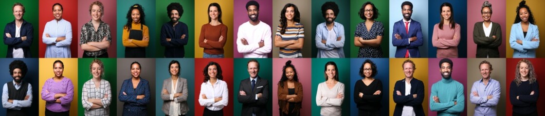 Wall Mural - Group of 9 beautiful people in front of a background