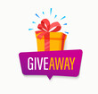 Giveaway banner, Win poster with isolated gift box with prize to winner. Template design for social media posts, web bannerswith bubble. Offer reward in contest, vector illustration.