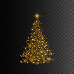 Wall Mural - Christmas tree. Gold glitter light effect. Vector illustration