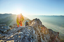 Austria, Tyrol, Innsbruck, Mountaineer At Nordkette Via Ferrata