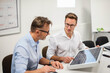 © Daniel Ingold/Westend61 - Two businessmen examining solar panel on desk in office