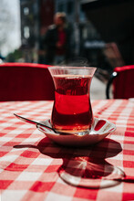 Turkish Tea In The Cafe.