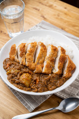 Wall Mural - crispy chicken katsu curry on wooden board