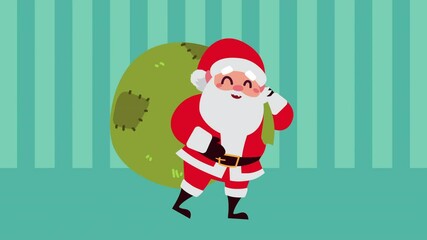 Poster - happy merry christmas animation with santa claus and gifts bag