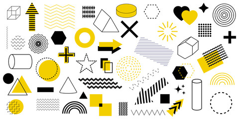 Poster - Modern memphis pattern with geometric shapes set. Graphic element vector. Abstract retro texture. Stock image. EPS 10.