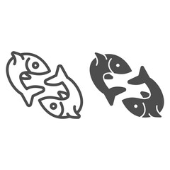 Poster - Two fish line and solid icon, fishing concept, pair of fish sign on white background, twin fish emblem icon in outline style for mobile concept and web design. Vector graphics.