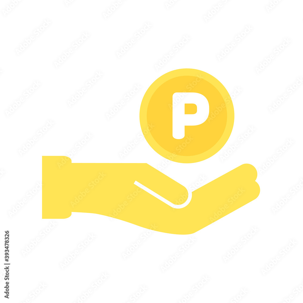 ポイントマークのP入りコインと手のアイコン・白バック：ポイント還元・付与キャンペーン・マイルのイメージ素材 の Stock ベクター | Adobe  Stock