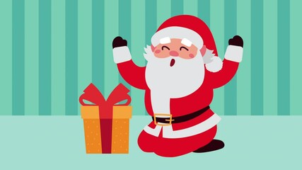 Poster - happy merry christmas animation with santa claus and giftbox